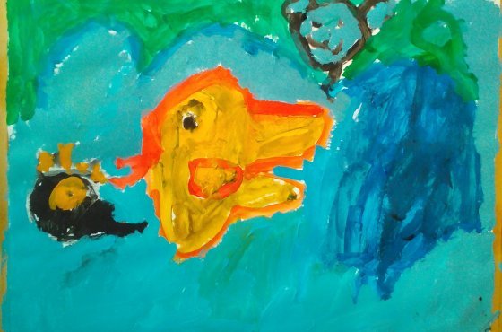 Rybička, malé děti malují